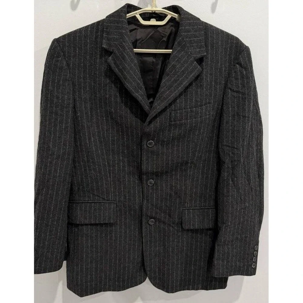 J‎ Crew Vintage 3 Button Wool Blend Charcoal Gray Chalk Stripe Blazer Jacket M